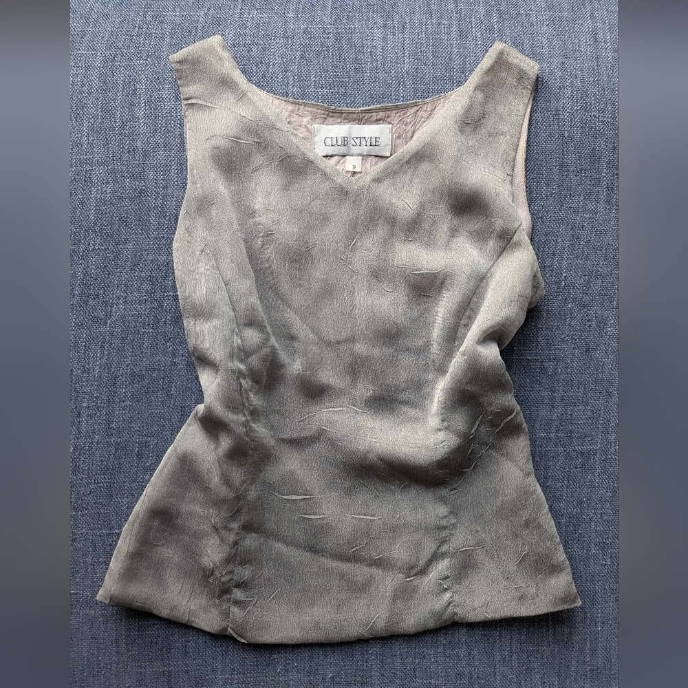 90s Crinkle Taffeta Sleeveless Top Shimmer Dusty Lilac Fairycore Regency Y2K